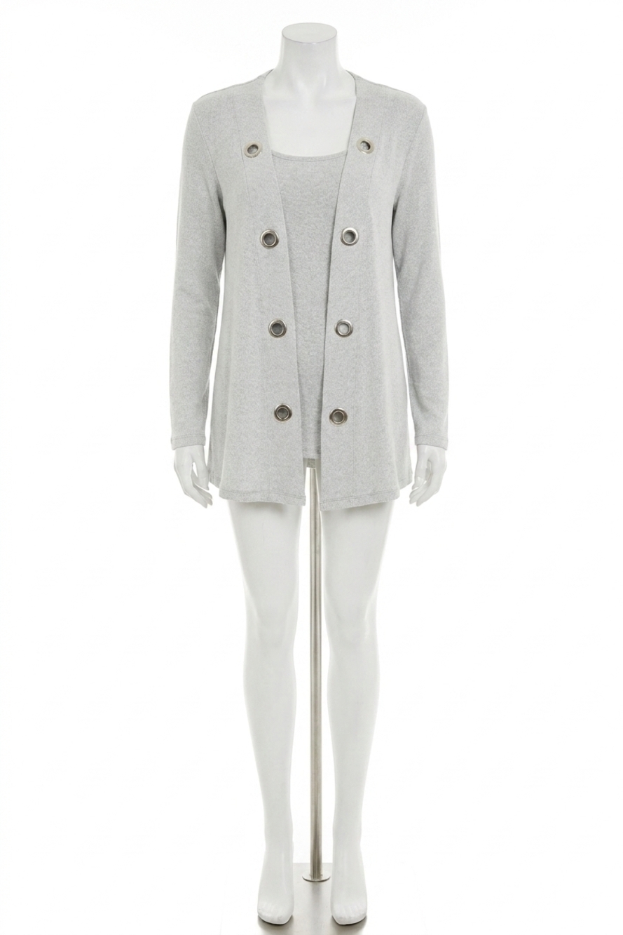 NEW FRENCH KYSS juliana kashmira open grommet cardigan in gray